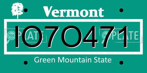 IO7O471 Vermont License Plate