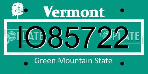 IO85722 Vermont License Plate