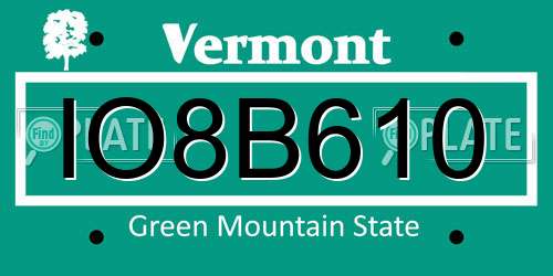 IO8B610 Vermont License Plate
