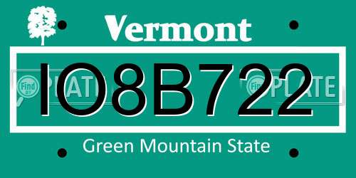 IO8B722 Vermont License Plate