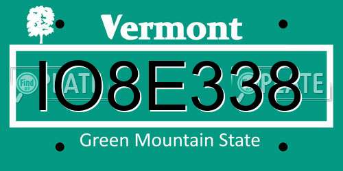 IO8E338 Vermont License Plate