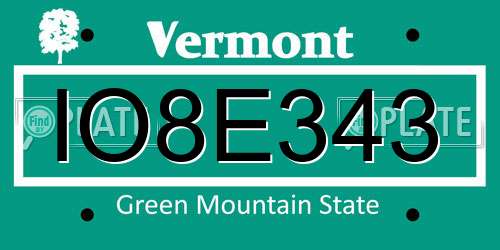 IO8E343 Vermont License Plate