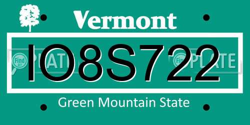 IO8S722 Vermont License Plate