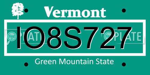 IO8S727 Vermont License Plate