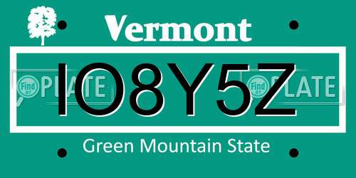IO8Y5Z Vermont License Plate