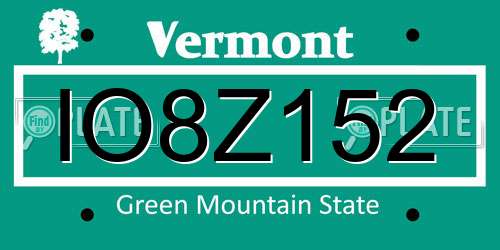 IO8Z152 Vermont License Plate