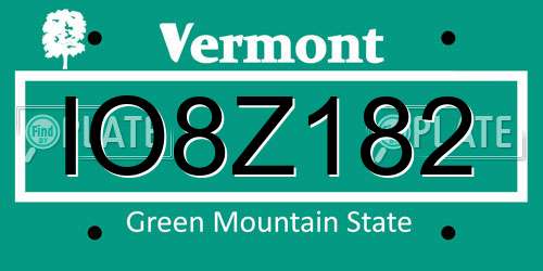 IO8Z182 Vermont License Plate