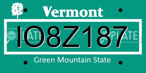 IO8Z187 Vermont License Plate