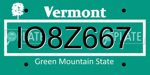 IO8Z667 Vermont License Plate
