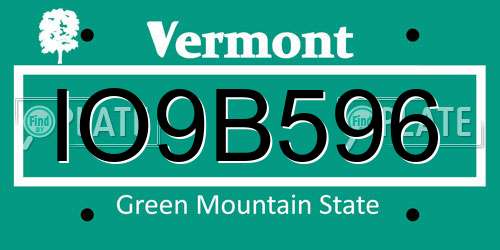 IO9B596 Vermont License Plate