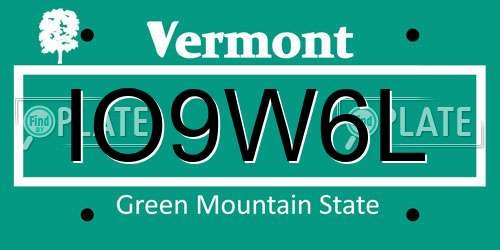 IO9W6L Vermont License Plate