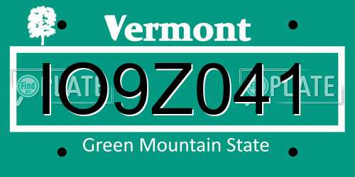 IO9Z041 Vermont License Plate