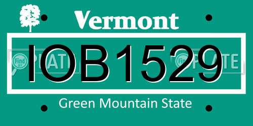 IOB1529 Vermont License Plate