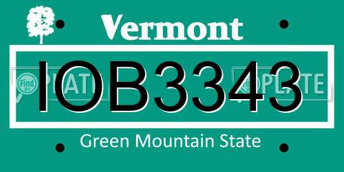 IOB3343 Vermont License Plate