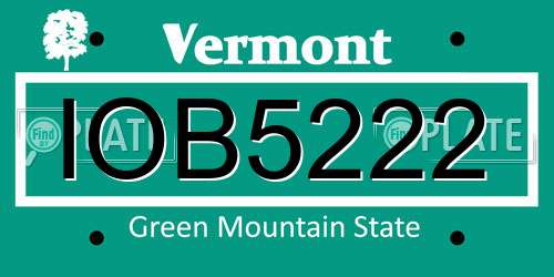 IOB5222 Vermont License Plate