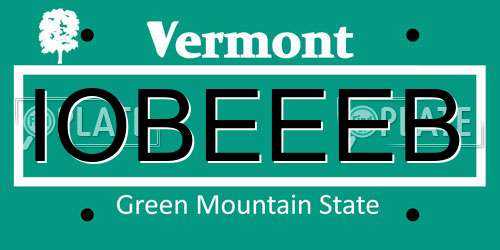 IOBEEEB Vermont License Plate