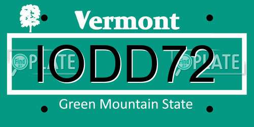 IODD72 Vermont License Plate