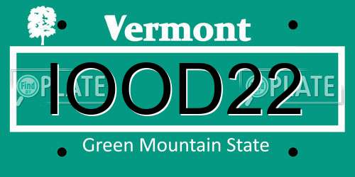 IOOD22 Vermont License Plate