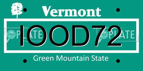 IOOD72 Vermont License Plate