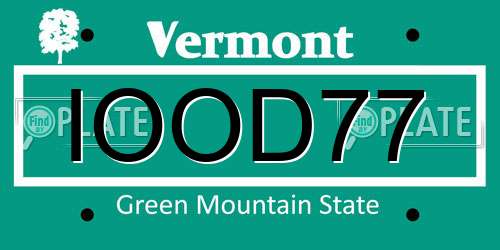 IOOD77 Vermont License Plate