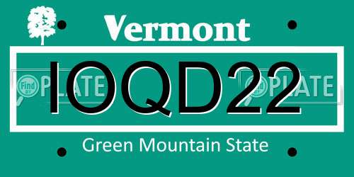 IOQD22 Vermont License Plate