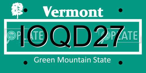 IOQD27 Vermont License Plate