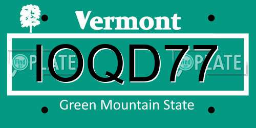 IOQD77 Vermont License Plate