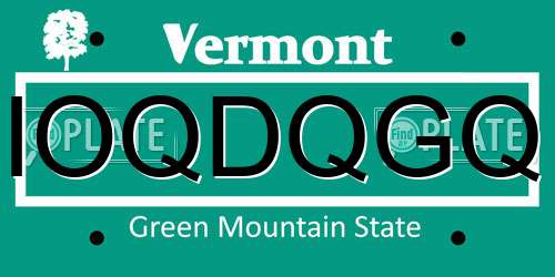 IOQDQGQ Vermont License Plate