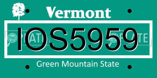 IOS5959 Vermont License Plate