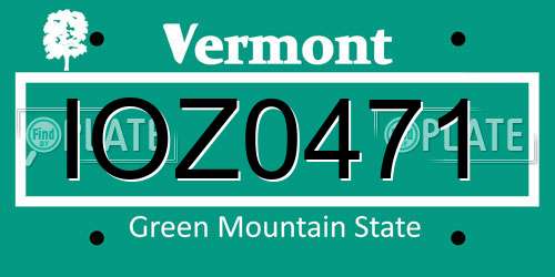 IOZ0471 Vermont License Plate