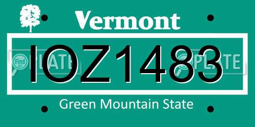 IOZ1483 Vermont License Plate
