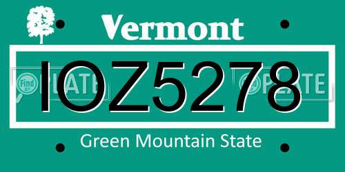 IOZ5278 Vermont License Plate