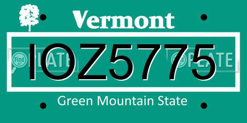 IOZ5775 Vermont License Plate