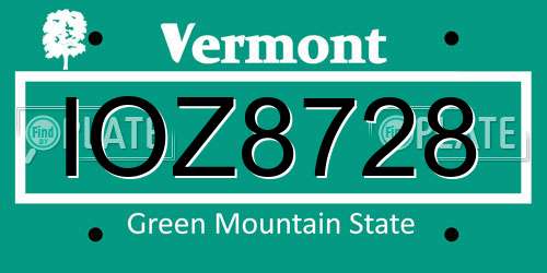 IOZ8728 Vermont License Plate