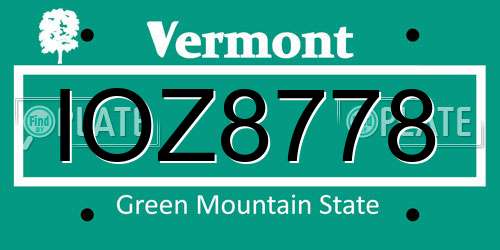 IOZ8778 Vermont License Plate