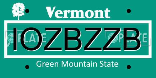 IOZBZZB Vermont License Plate
