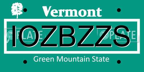 IOZBZZS Vermont License Plate