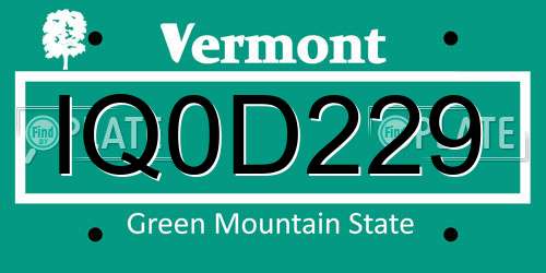 IQ0D229 Vermont License Plate