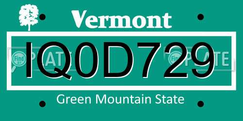 IQ0D729 Vermont License Plate