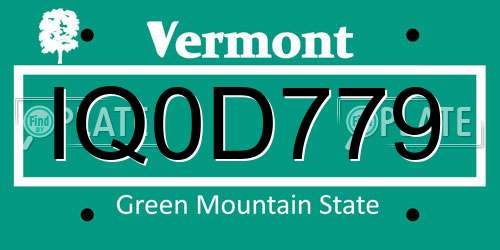IQ0D779 Vermont License Plate