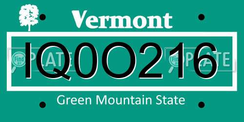IQ0O216 Vermont License Plate