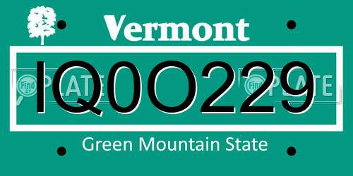 IQ0O229 Vermont License Plate