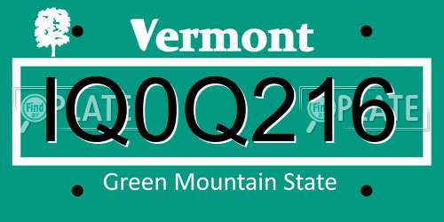 IQ0Q216 Vermont License Plate