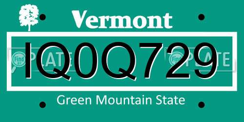 IQ0Q729 Vermont License Plate