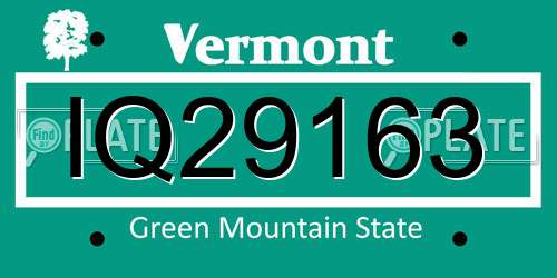 IQ29163 Vermont License Plate