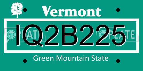 IQ2B225 Vermont License Plate