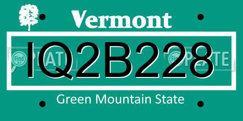 IQ2B228 Vermont License Plate