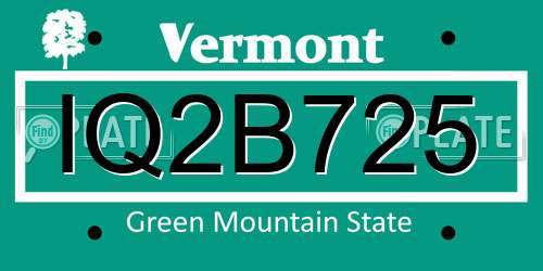IQ2B725 Vermont License Plate
