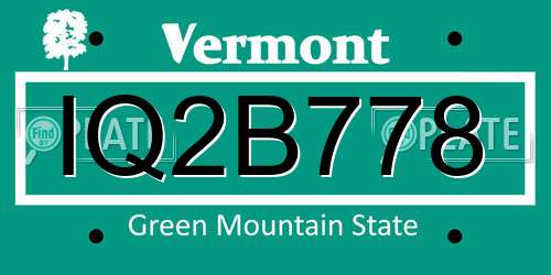 IQ2B778 Vermont License Plate
