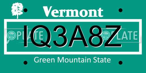IQ3A8Z Vermont License Plate